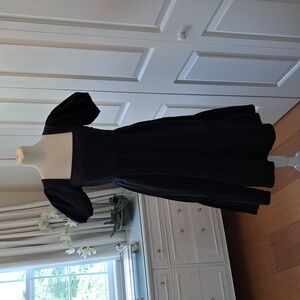 ASTR Womens‎ Black Cotton Tiered Midi Puff Sleeve Dress Square Neck Elastic SM